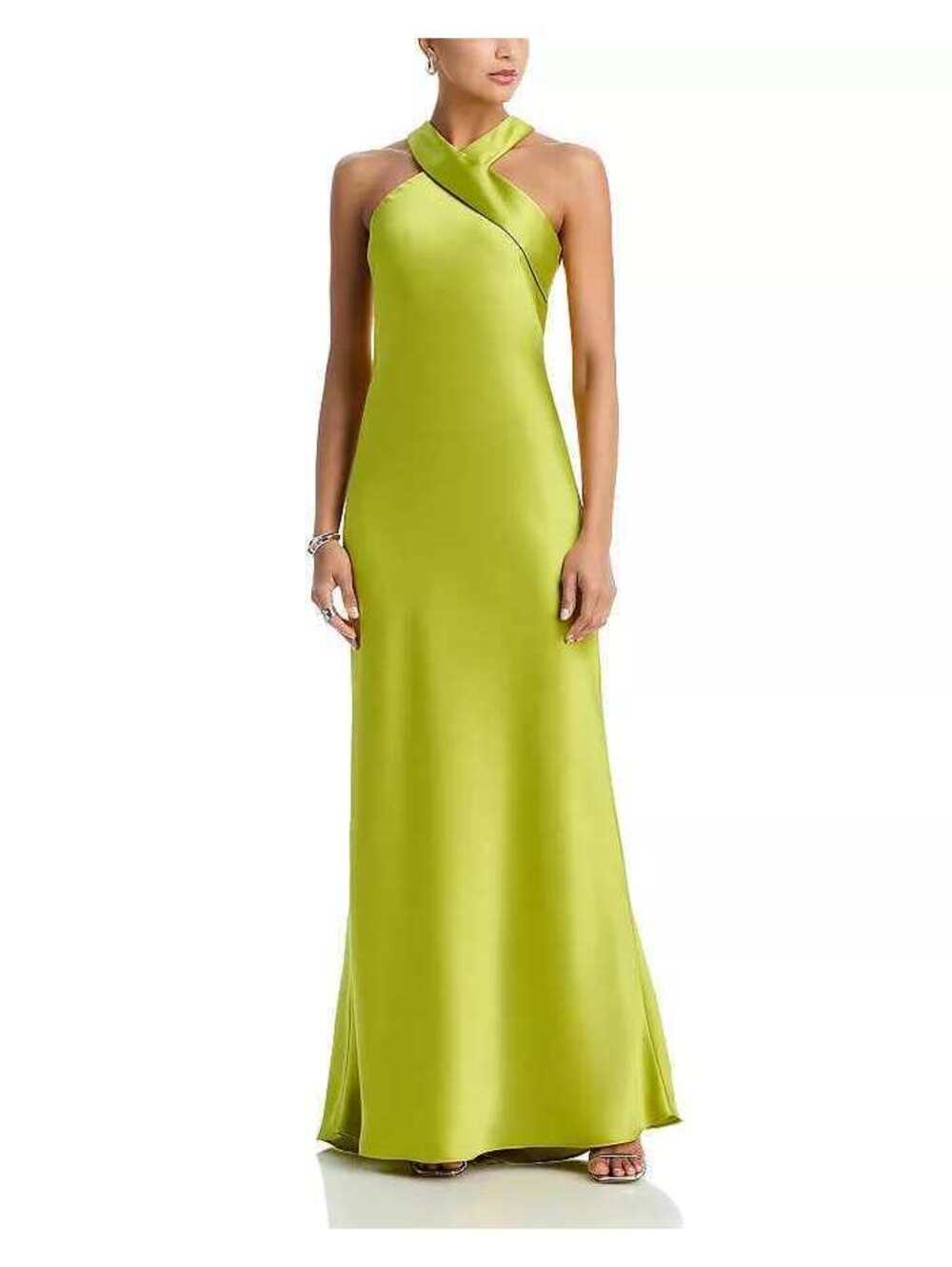 $400 AQUA Sleeveless Satin Gown Key Lime sz 8 NWT Prom Formal Halter Bridesmaid
